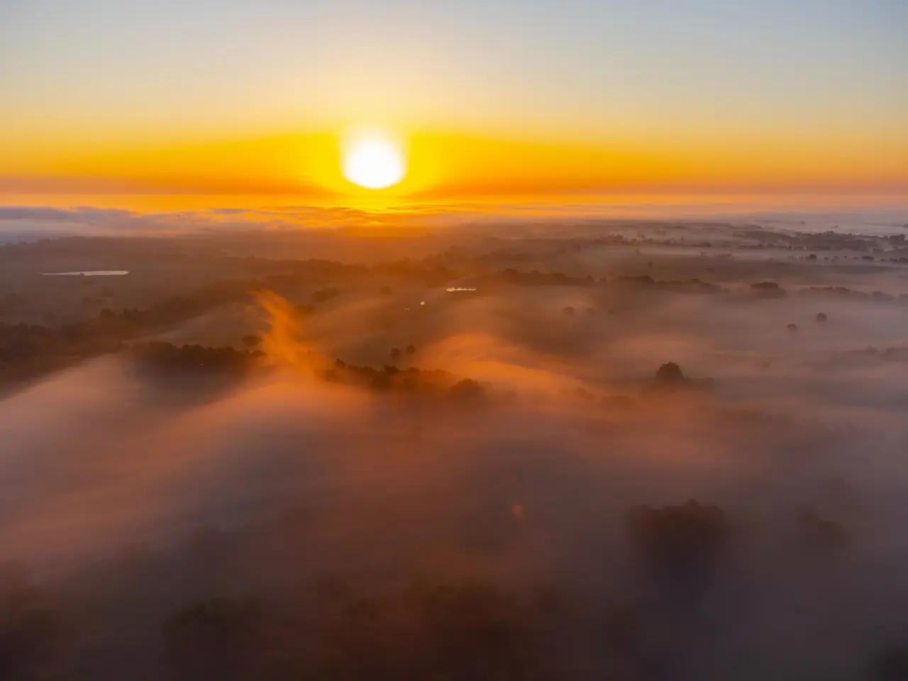 Aerial view of the Danube Delta at sunrise — gateway from Bucharest via Tulcea