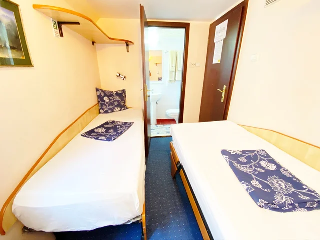 Comfortable double cabin with en-suite on Ibis Tours 4-star floating hotel