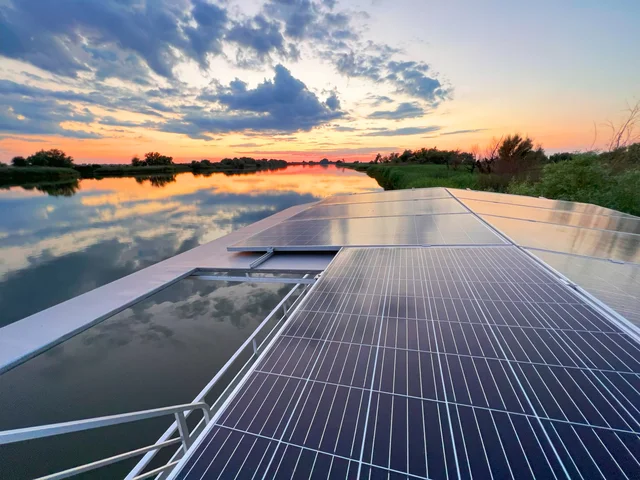 Solar panels on floating hotel deck — sustainable wildlife cruises in the Danube Delta